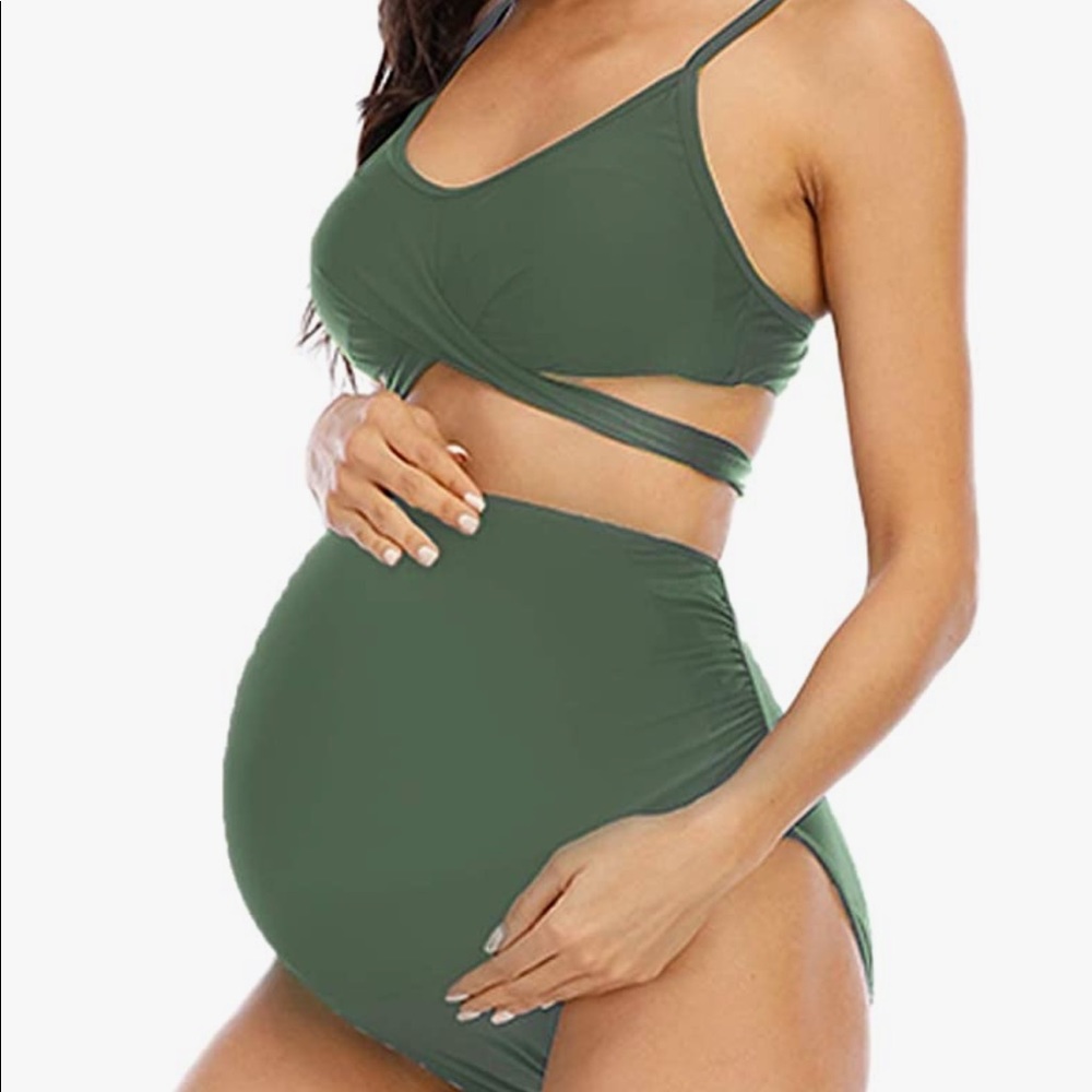 NWT Olive Green Maternity Two-Piece Swimsuit